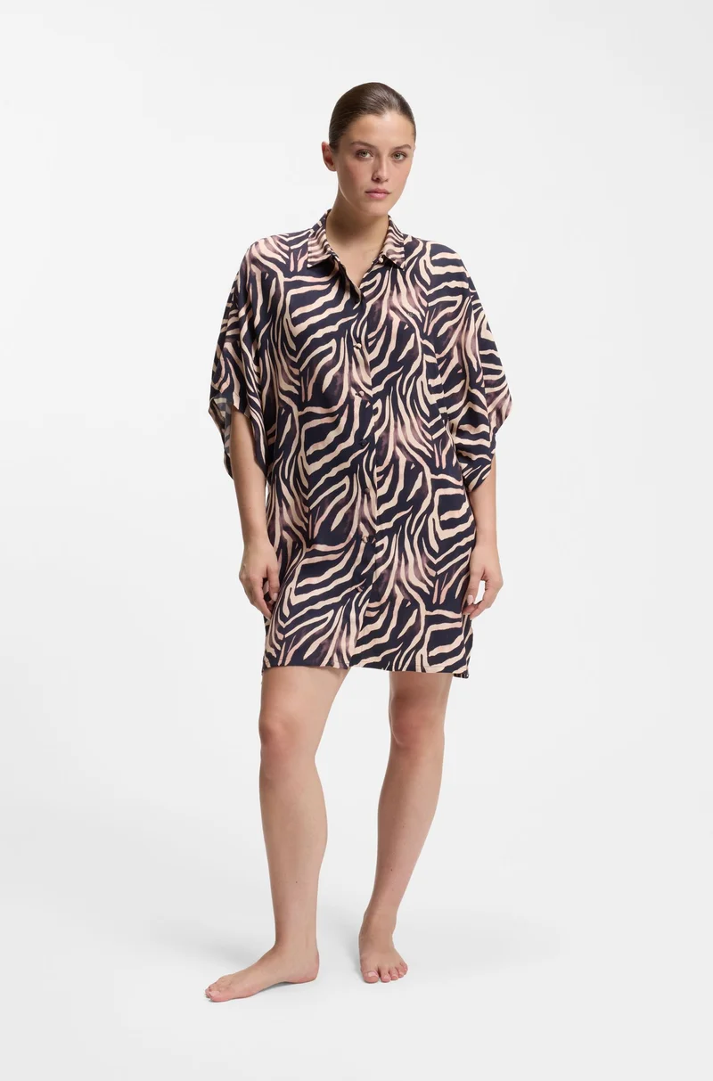 هوجو Printed beach dress with stacked-logo trim